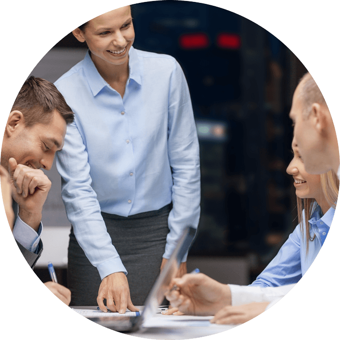 Four professionals in a work meeting